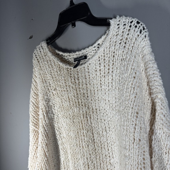 Eileen Fisher Sweater Womens Medium Cream 100% Organic Cotton Crochet Open Weave - Picture 5 of 7